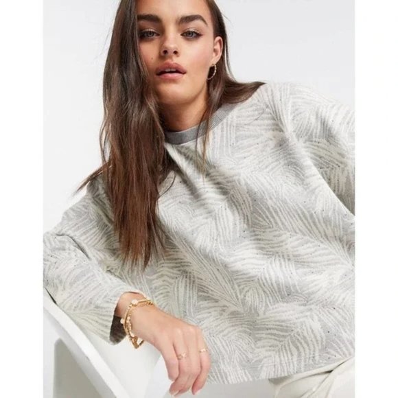 NWT French Connection Sekia Jersey Crew Neck Top, grey/white melange Sz XS boxy - Picture 4 of 13